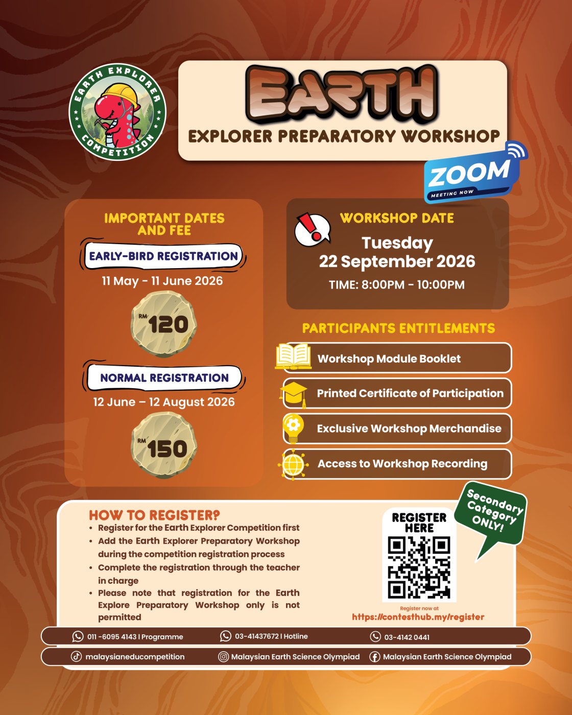 Earth Explorer Preparatory Workshop 2026 — Tuesday 22 September 2026, 8pm to 10pm on Zoom. Secondary category only.